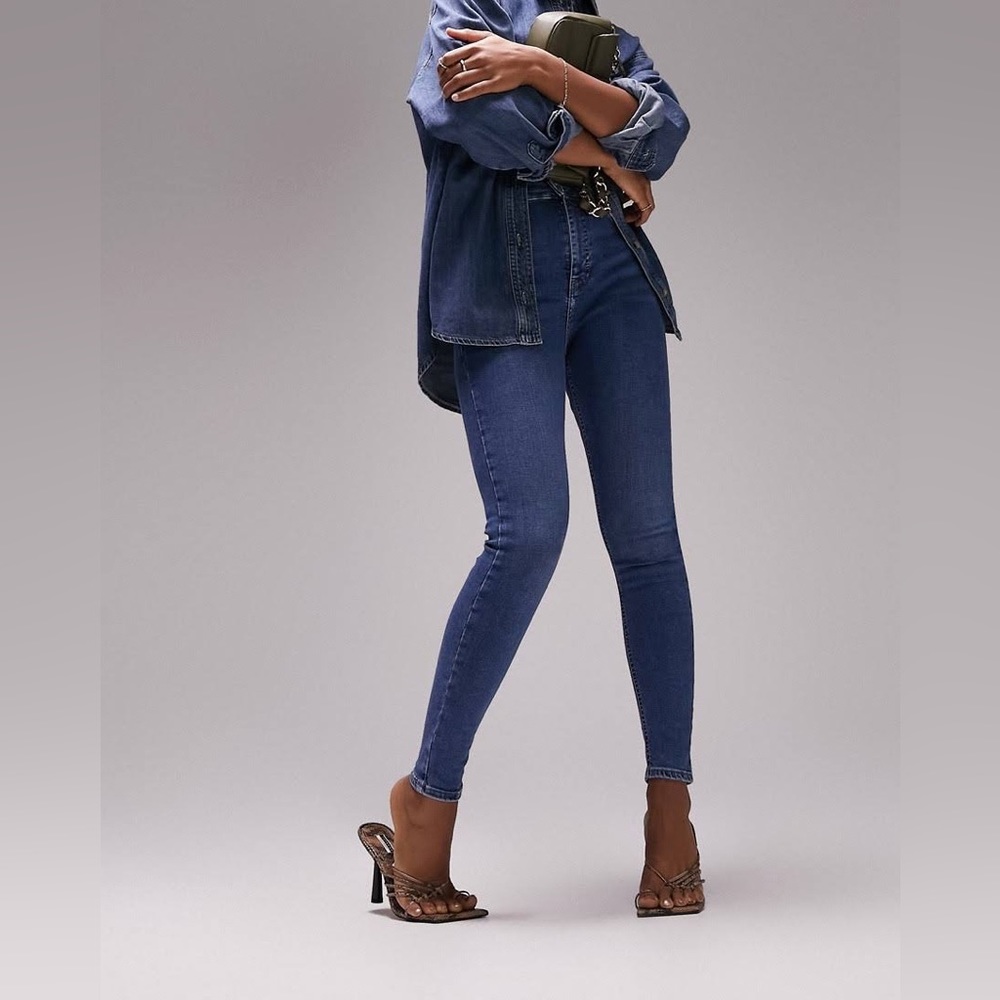 Topshop Moto Jamie High-Rise Skinny Jeans – Blue Stretch Denim | Size 26